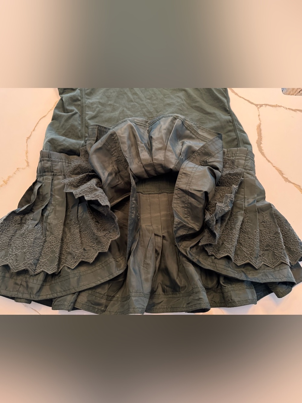 Daily Practice by Anthropologie Drop-Waist Pleated Mini Dress NWT Dark Green M - Picture 6 of 7